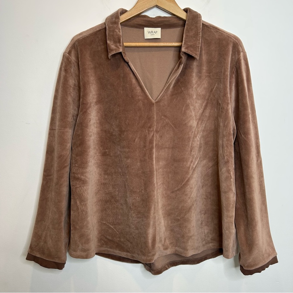 Wrap London Velour Collared long Sleeve Sweater Brown